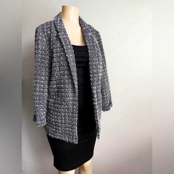 $128‼️Nanette Lepore Black White Tweed Open Front Blazer Classic Career Relaxed - Picture 3 of 11